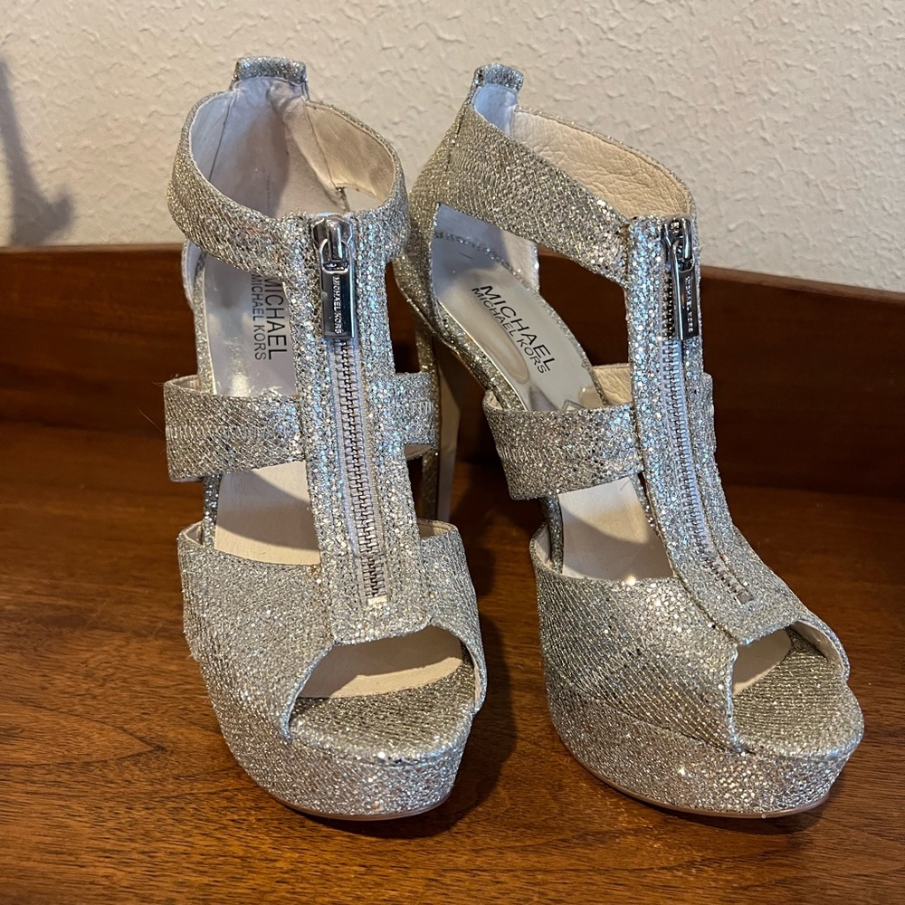 Michael Kors Berkeley Platform Silver Glitter Sho… - image 1